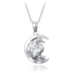 S50-525 Stříbrný náhrdelník drak na měsíci