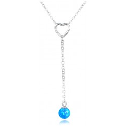 S50-541 Stříbrný náhrdelník s modrým opálem a srdíčkem