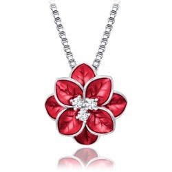 S50-543 Stříbrný náhrdelník červená kytička s bílými zirkony