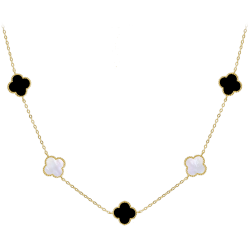 S50-532 Pozlacený stříbrný náhrdelník s bílou perletí a onyxem