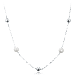 S50-544 Stříbrný náhrdelník s kuličkami a přírodními perlami